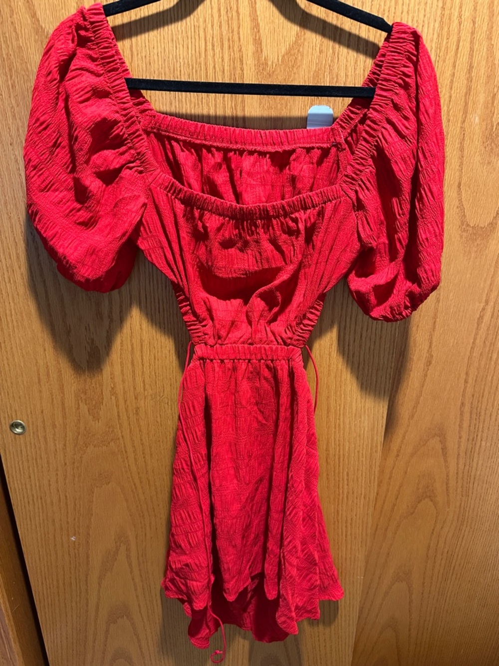Red Puff-Sleeve Mini Dress - Unbranded
